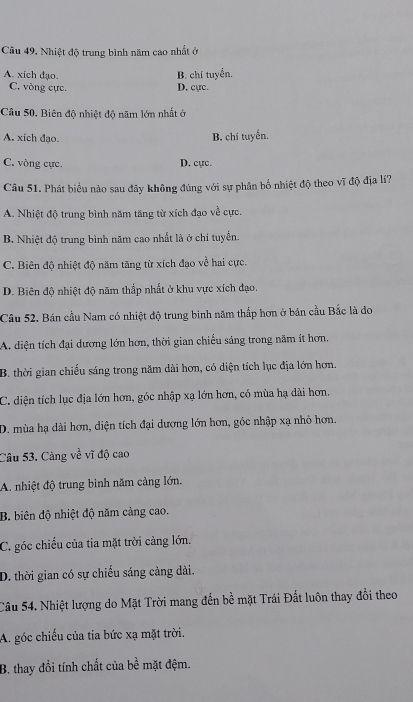 Bản đồ phân bố nhiệt độ trung bình năm trên bề mặt Trái Đất, vùng xích đạo có nhiệt độ cao nhất
