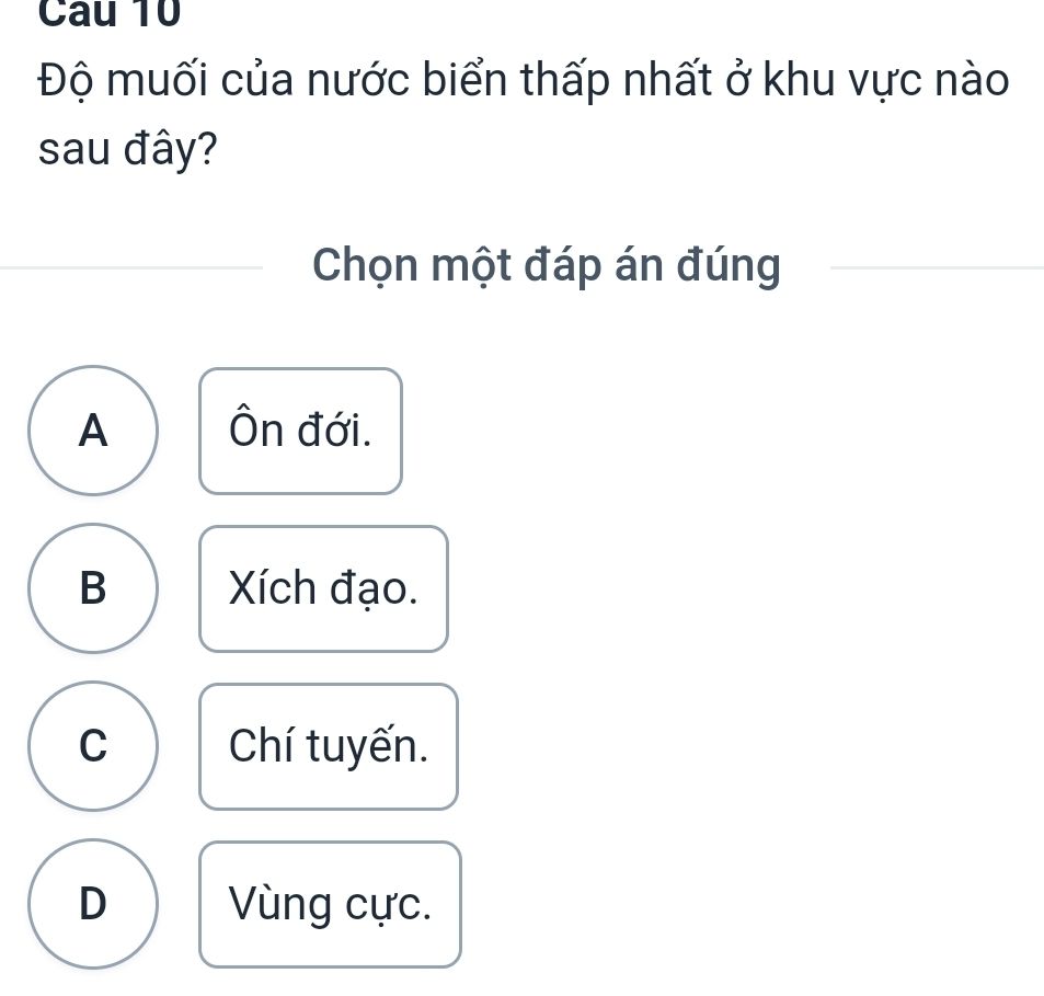Bản đồ phân bố độ muối của nước biển theo các đới vĩ độ, khu vực xích đạo có độ muối thấp nhất